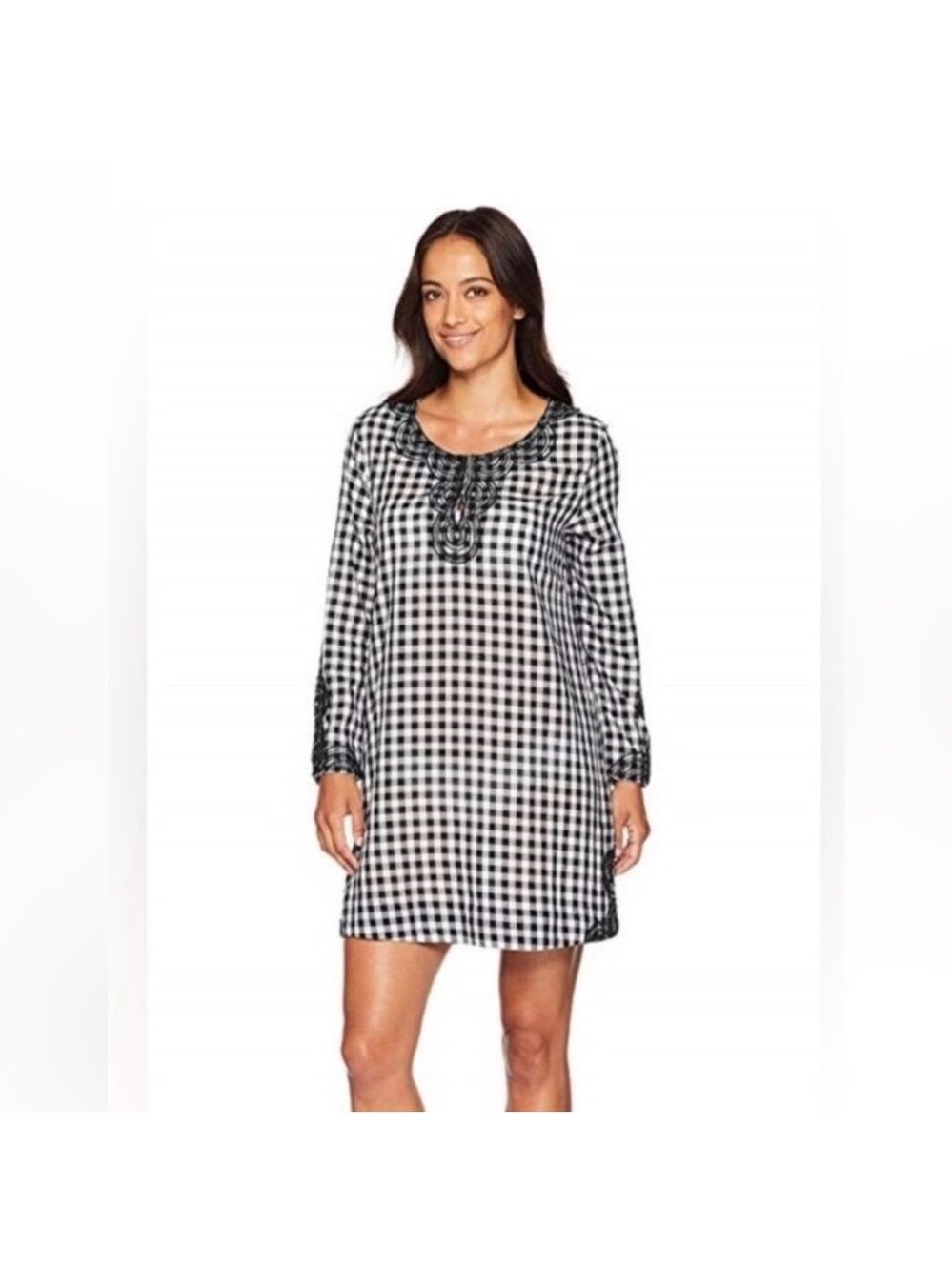 Vineyard Vines Embellished Bead Gingham Pullover Tunic Top/Cover Up Size Small